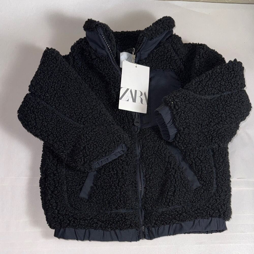 Zara child 2-3 year black fleece zip up coat NWT